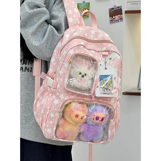 Menina estilo transparente saco de dor mochila estudantes do sexo feminino 1 a 6 série júnior escola secundária grande c