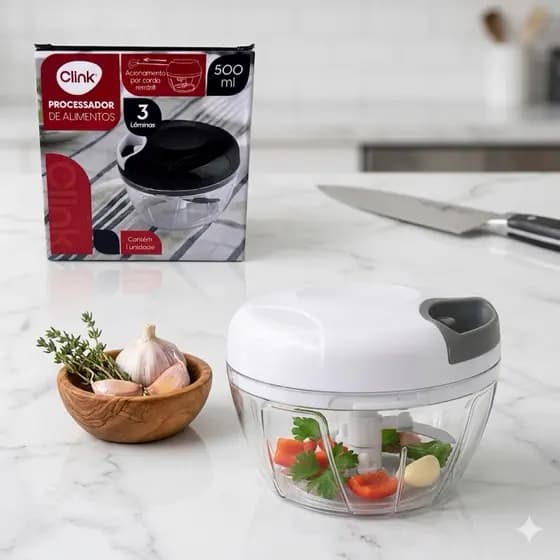 Processador Manual 500ml 3 Lâminas 12,5X12,5X10CM Alimentos Alho Triturador Multiuso