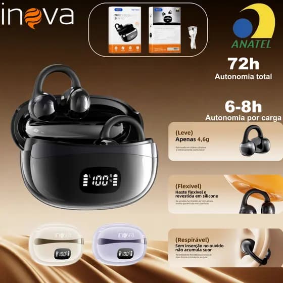 INOVA Fone Ouvido Clip Ear Sem Fio Bluetooth Esportivo Resistente Ao Suor Com Microfone E Áudio De Alta Qualidade