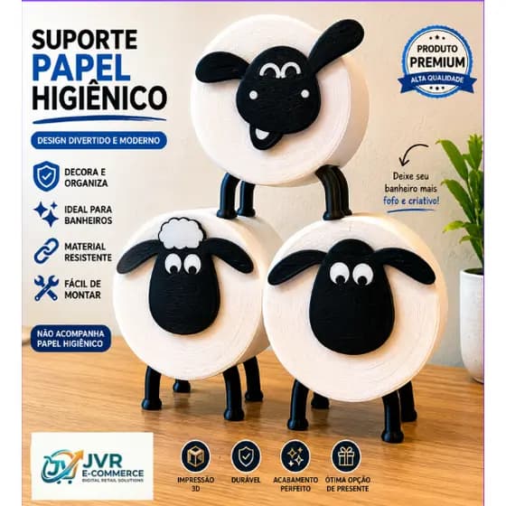 Suporte para Papel Higiênico Ovelhas Shaun Decorativo – Organizador Criativo para Banheiro Premium
