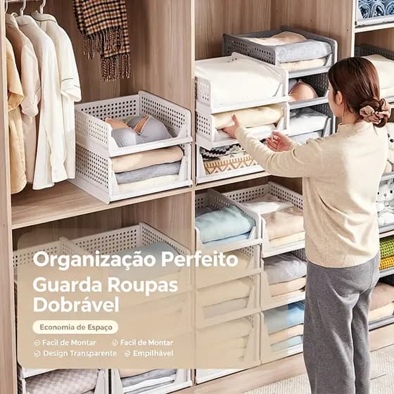 Organizador de Armário Empilhável Tipo Gaveta, Caixa Organizadora para Banheiro, Cozinha e Despensa