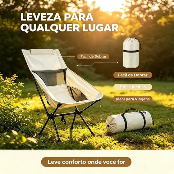 Cadeira Camping Dobrável Portátil Alumínio Oxford 600D Ultraleve Alta Resistência Até 250kg Praia Pesca Com Bolsa