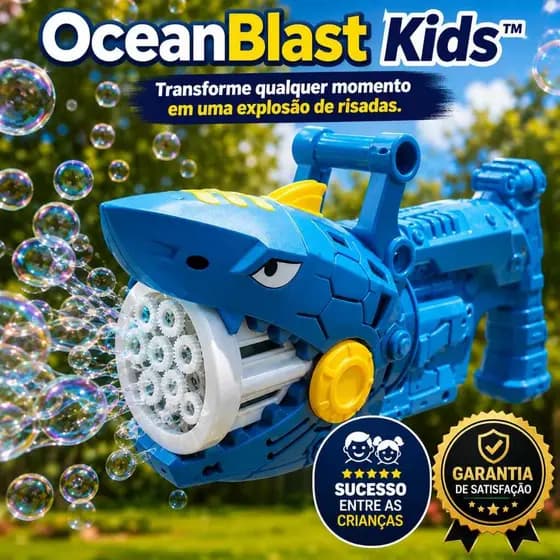Pistola de Bolhas Infantil Tubarão Automática OceanBlast Brinquedo Sabão Crianças Alegria Diversão