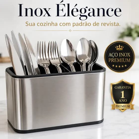 Organizador Talheres Inox Porta Talher Cozinha Prático Resistente Inox Élégance