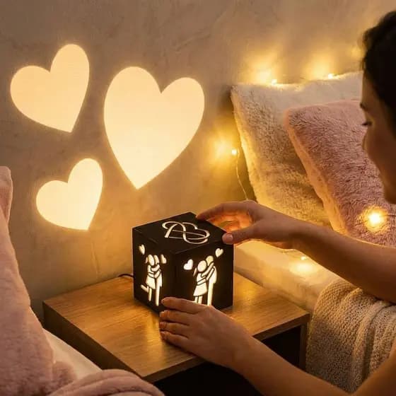 Luminária Caixa Box MDF Abajur Led Decoração Dia Dos Namorados