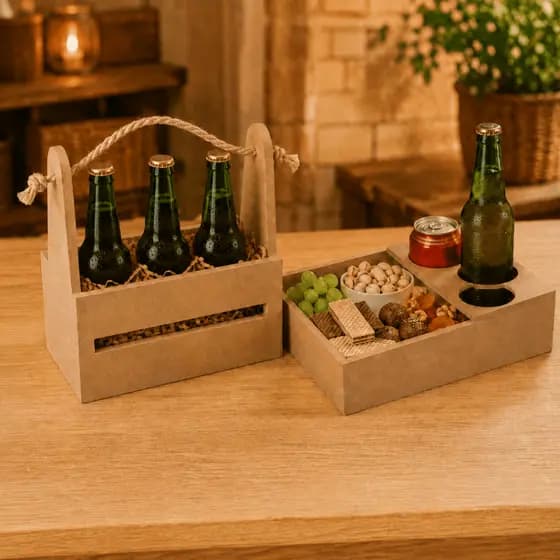 Kit Bandeja Retangular E Caixote Em MDF Cru Decoração Organizador