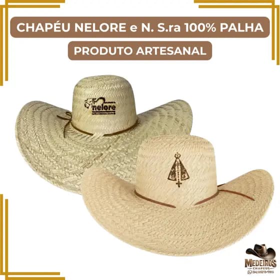 Chapéu Nelore Nossa Senhora 100% Palha Artesanal Rodeio Leve Respirável Rural Roça Rodeio Agronomia