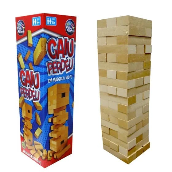 Jogo Caiu Perdeu Pais & Filhos de Madeira Jogo da Torre de Madeira 54 Peças Desenvolve Coordenação