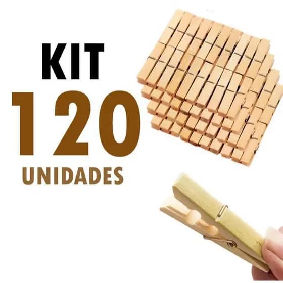 Prendedor de Roupas de Madeira e Metal - Resistente, Durável e Ecológico (120 Unidades)