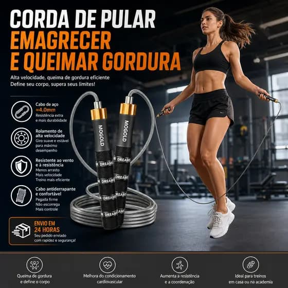 Corda de Pular Speed Rope Cabo de Aço 49 Fios - Rolamento Rotação Suave Não Embola Emagrecimento Queima Gordura Fitness