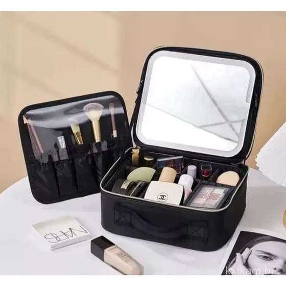 Kit Maleta Maquiagem completo Profissional Com Espelho e Luz Led e paleta de maquiagem