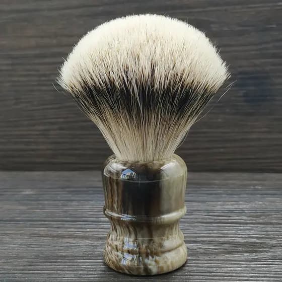 Disa prata ponta texugo cabelo escova de barbear imitação chifre mão polimento macio cabelo barba escova barbear sabão e