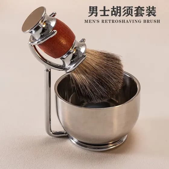 Conjunto de escova de barba masculino Manual barbeador texugo escova de espuma de cabelo tigela de espuma de aço inoxidá