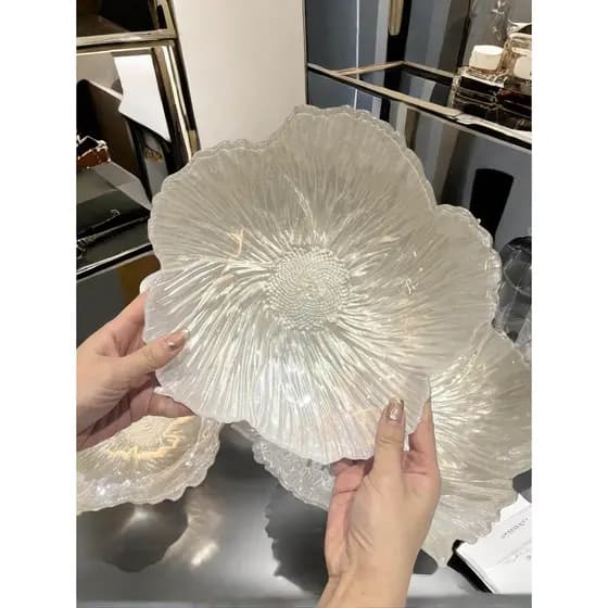 Estilo europeu flor cristal vidro prato de frutas grande casa requintado bandeja chá lanche mesa frontal sala estar mesa