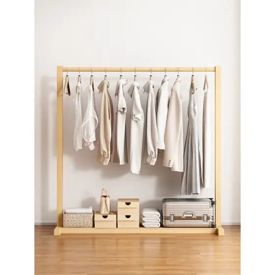 Cabide de madeira maciça cabide rack de armazenamento de roupas 2026 novo estilo prateleira doméstica rack de armazename