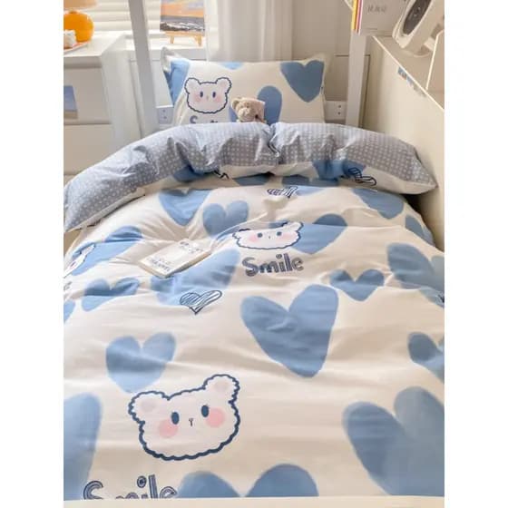 Dormitório estudantil de algodão puro, cama de solteiro, conjunto de três peças, capa de edredom de algodão, lençol infa