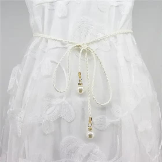 Cinto boêmio literário Retro Mori estilo feminino estilo étnico trançado borla algodão branco feminino fino decorativo c