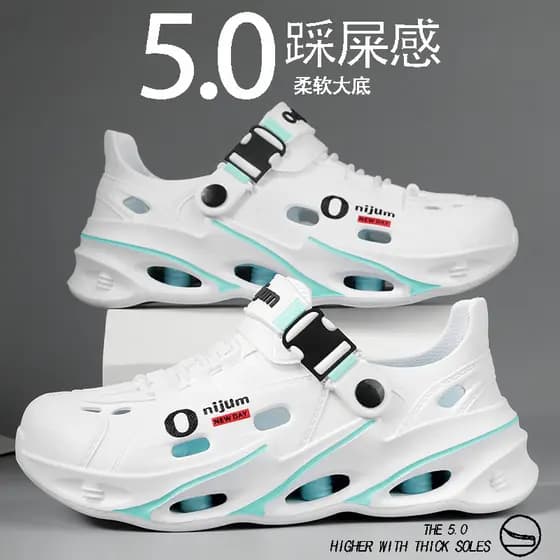 Hole Shoes Estilo Masculino Verão Exterior Desgaste Antiderrapante Lazer Ao Ar Livre Sola Grossa Oco All-Inclusive Wadin