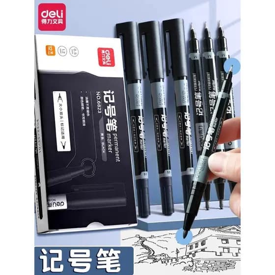 Deli preto pequeno marcador de duas cabeças caneta espessura oleosa arte gancho linha caneta pintura das crianças marcad