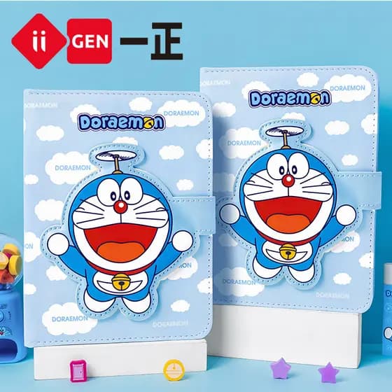 Genuíno Doraemon couro fivela magnética livro dos desenhos animados bonito estudante caderno manual bloco de notas prese
