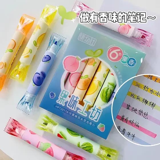 Criativo frutado dupla cabeça iluminador doce forma frutada fragrância cor marcador caneta escola primária estudantes no
