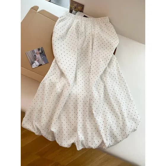 PANiA PANiA pato ~ branco Polka Dot saia feminina verão 2026 mais magro olhar Drape A linha flor Bud saia de comprimento