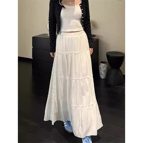 Panianania americano Retro branco saia feminina estilo verão estilo fino estilo coreano saia plissada A linha bolo saia