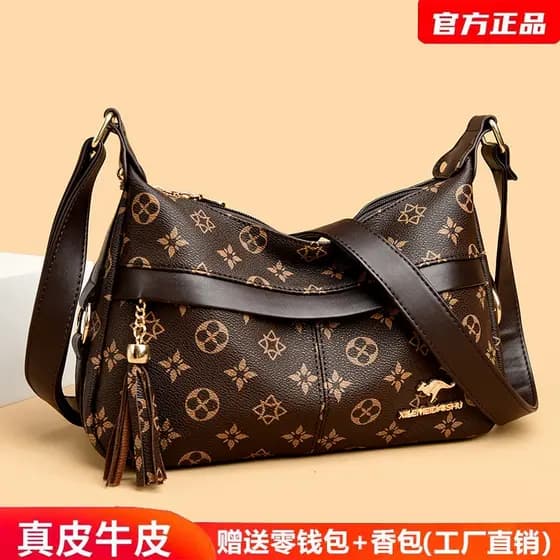 Bolsa mãe de couro genuíno 2025 novo estilo moda presbiopia bolsa mensageiro senhoras de meia-idade idosos grande capaci