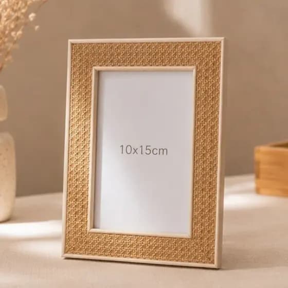 Porta Retrato 10x15 Moldura Estilo Rattan Madeira Porta Retrato de Mesa Decorativo Foto Quadro Elegante Boho