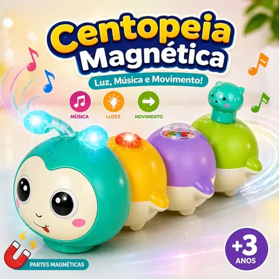 Centopeia Magnética Infantil com Luz Música e Movimento Brinquedo Interativo Art Brink