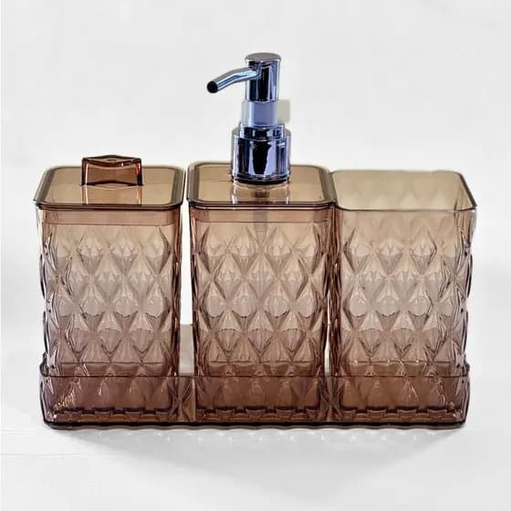 Kit Banheiro Glamour Âmbar 4 Peças com Bandeja Organizador Lavabo Plasútil