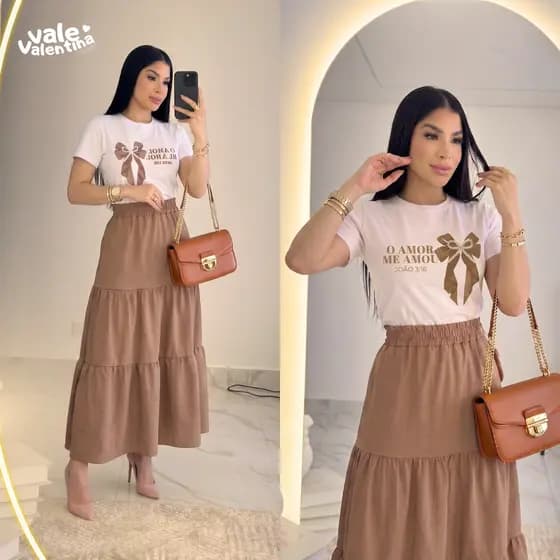 Conjunto Feminino Moda Modesta Saia Longa Elegante Confortável Evangélico Igreja Trabalho Casual Feminino