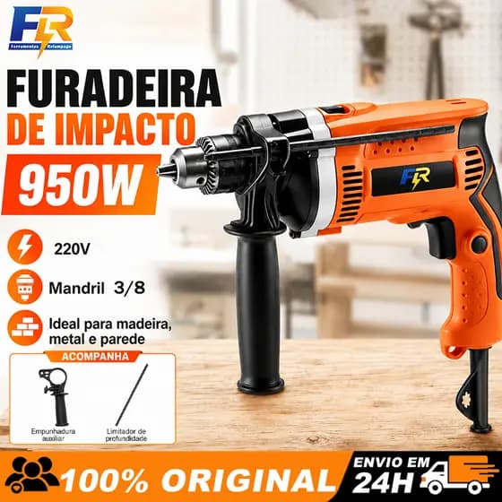 Furadeira de Impacto 950W Alta Potência Mandril 13mm 3200RPM