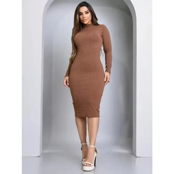 Vestido Manga Longa Gola Alta Cacharrel Curto Inverno