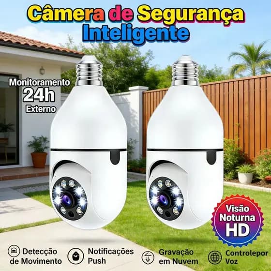 Kit 2 Lâmpada Para Câmera WiFi E27 360 ° Monitoramento Remoto De Visão Noturna Colorida Full HD 1080p