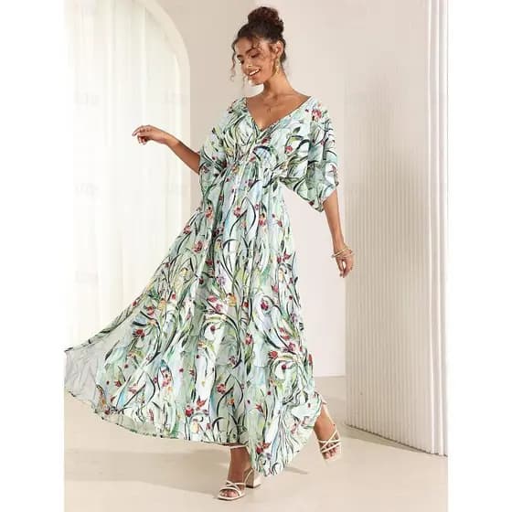 Novo All-Match com decote em V meia manga vestido feminino leve tecido respirável brilhante olho Design sentimento