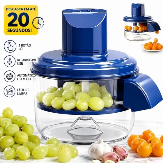 Descascador Automático Elétrico para Alho, Uva e Tomate Cereja Recarregável USB Portátil Sem Fio Descasca em 20 Segundos