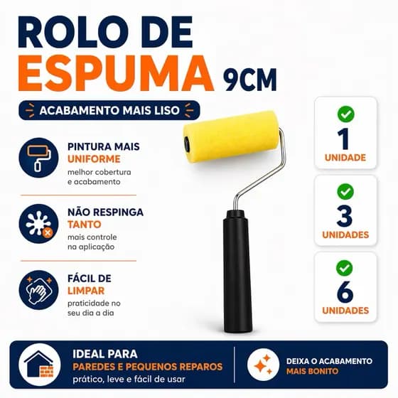 Rolo de Espuma para Pintura 9cm – Mais Cobertura e Acabamento Perfeito