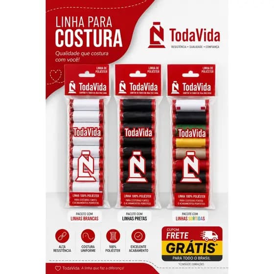 Kit com 30 und de Linha Retrós Costura - Branca, Preta e Sortida TodaVida