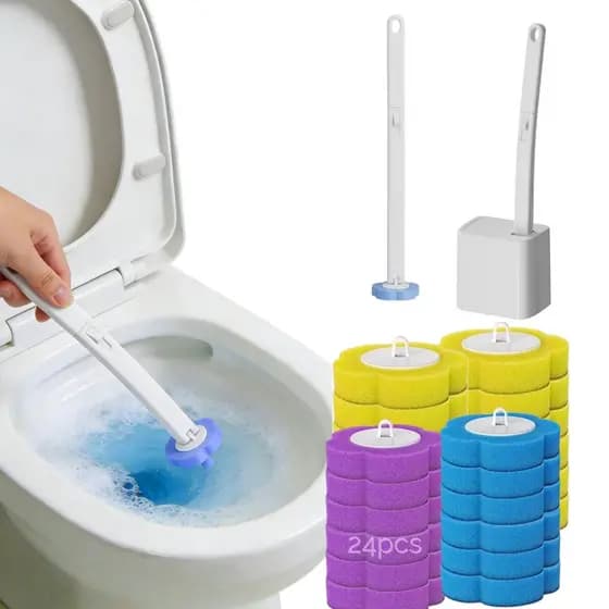 kit 24 cabeças da Escova de limpeza descartável do toalete com escova da substituição Com base + haste