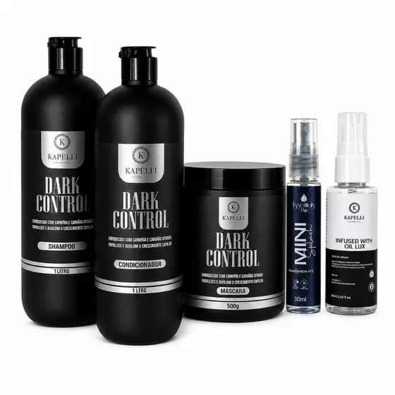 Kit Tratamento Capilar 5 Produtos Dark Control Kapelli Shampoo 1L Condicionador 1L Máscara Óleo Argan Body Splash
