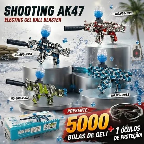 Pistola de gel elétrica AK-47/M4A1, incluindo 5000 cartuchos de munição e acessórios.
