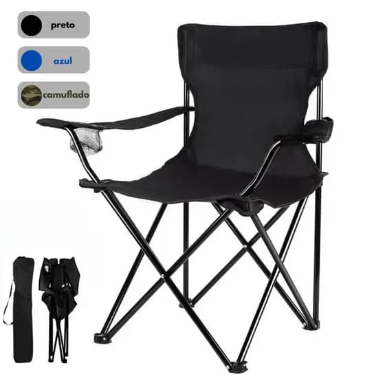 Cadeira Camping Dobrável Portátil com Porta Copos e Bolsa, Suporta 130kg para Pesca, Praia e Acampamento