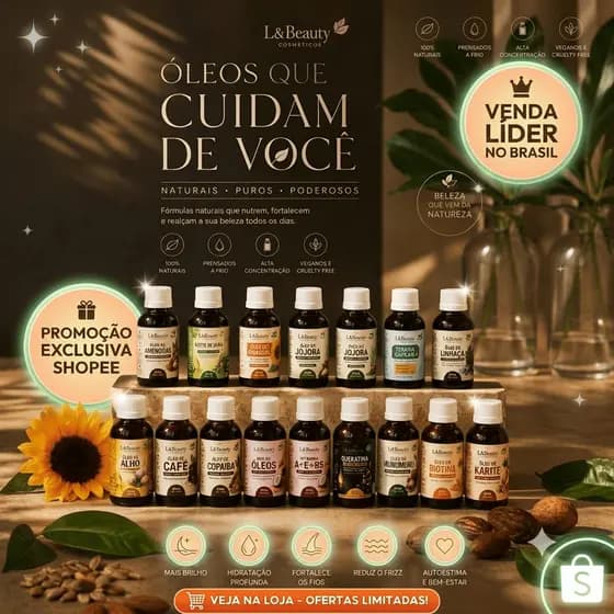 Óleo Capilar 60ml Vegano L&Beauty - Cronograma Capilar Hidratação Nutrição Crescimento Reconstrução