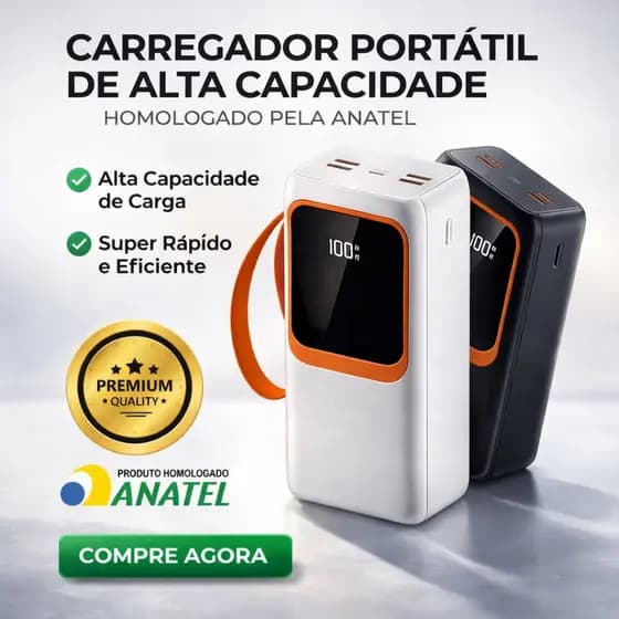 Carregador Portátil Power Bank 30000mAh PD 66W com carregamento ultrarrápido e Display Digital