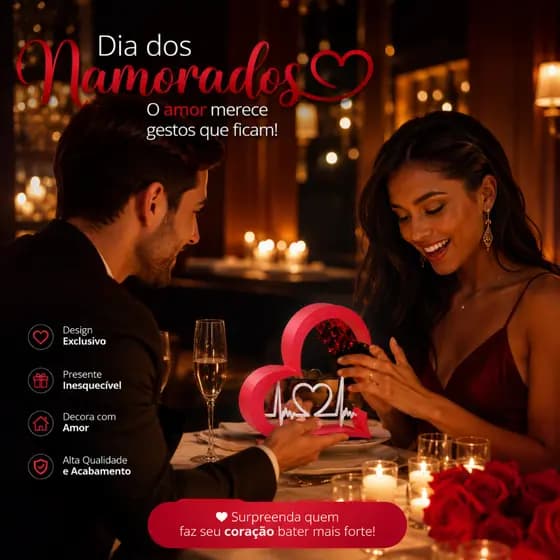 Presente Dia dos Namorados Coração Decorativo Romântico | Lembrança Casal Apaixonado Decoração