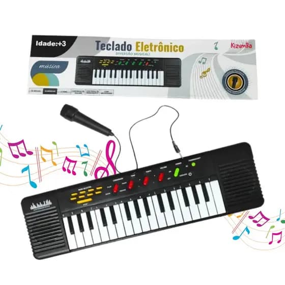 Teclado Infantil 32 Teclas Com Microfone Karaokê Brinquedo Crianças Musical Educativo Kizumba