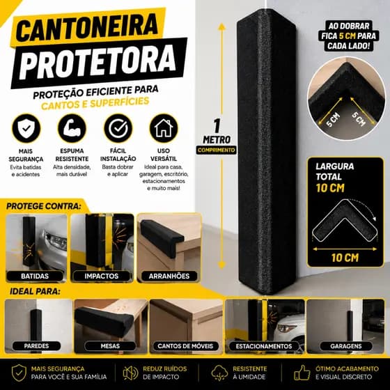 Cantoneira Protetora 1m Anti Impacto Segurança Infantil Parede Garagem Quina e Coluna