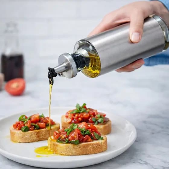 Galheteiro Azeite Vinagre Oleo 300ml Pote De Vidro Moderno Vidro AÇO Inox Dosado Sem Desperdiçior