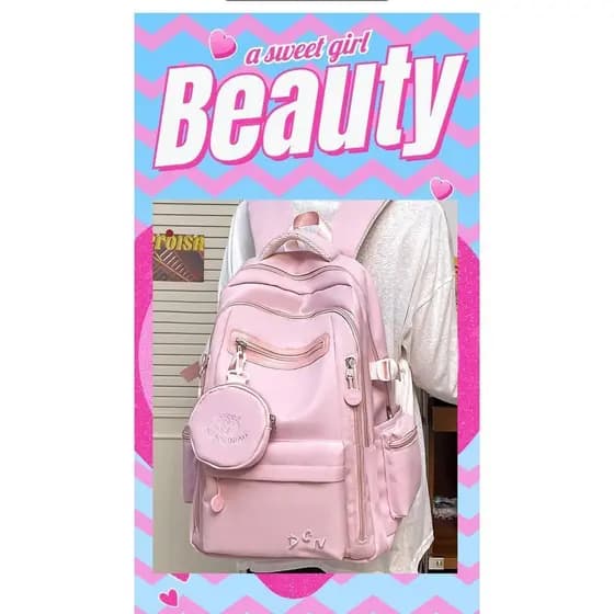 Mochila de estudante fresca de cor pura, grande capacidade, Design com vários compartimentos, Casual, elegante.